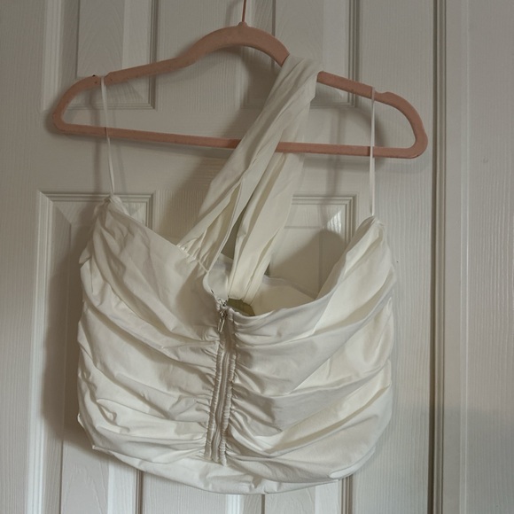 Ivory Ruched One Shoulder Crop Top - Picture 2 of 2